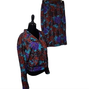Vintage bold floral western skirt and top set
